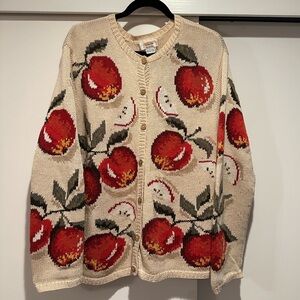 Talbots Red Apple Patterned Cardigan